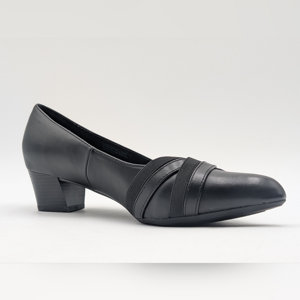 NWT Andrew Geller Olena 8.5W Block Heel Black Criss-Cross Vamp Cushioned Sole - Picture 7 of 17
